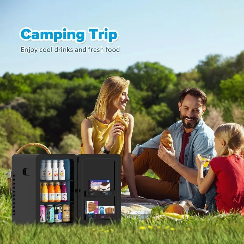 Zimonto - 22L/30Cans Mini Fridge for Bedroom, 12v DC Portable Cooler & Warmer, Mini Refrigerator with Glass Front, for Car Office Desk
