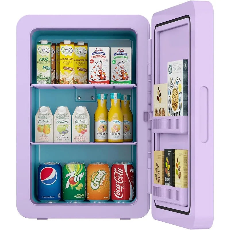 Zimonto - 22L/30Cans Mini Fridge for Bedroom, 12v DC Portable Cooler & Warmer, Mini Refrigerator with Glass Front, for Car Office Desk United States Purple