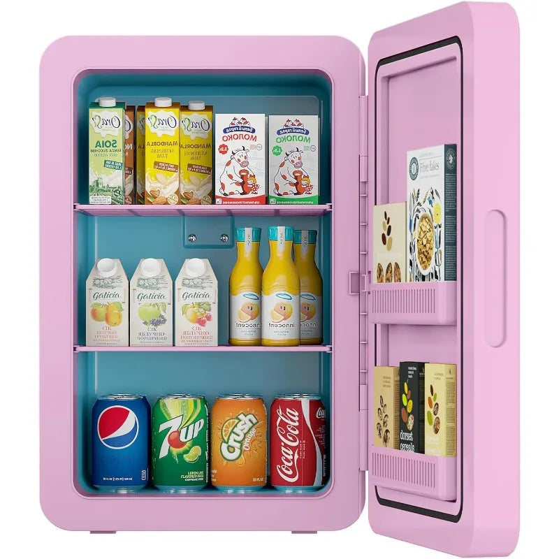 Zimonto - 22L/30Cans Mini Fridge for Bedroom, 12v DC Portable Cooler & Warmer, Mini Refrigerator with Glass Front, for Car Office Desk United States Pink