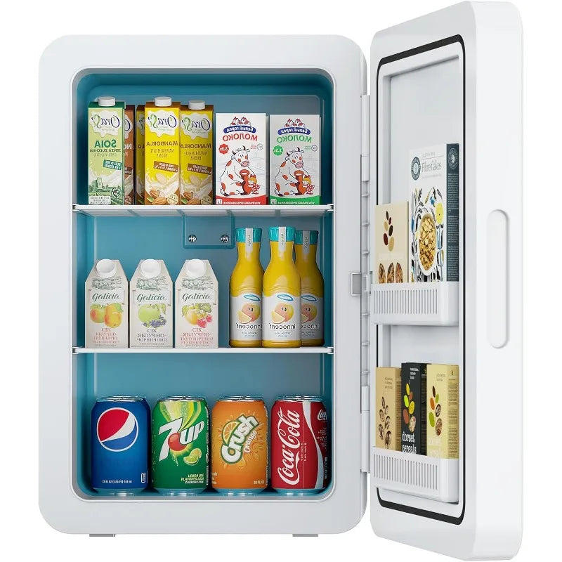 Zimonto - 22L/30Cans Mini Fridge for Bedroom, 12v DC Portable Cooler & Warmer, Mini Refrigerator with Glass Front, for Car Office Desk United States White01
