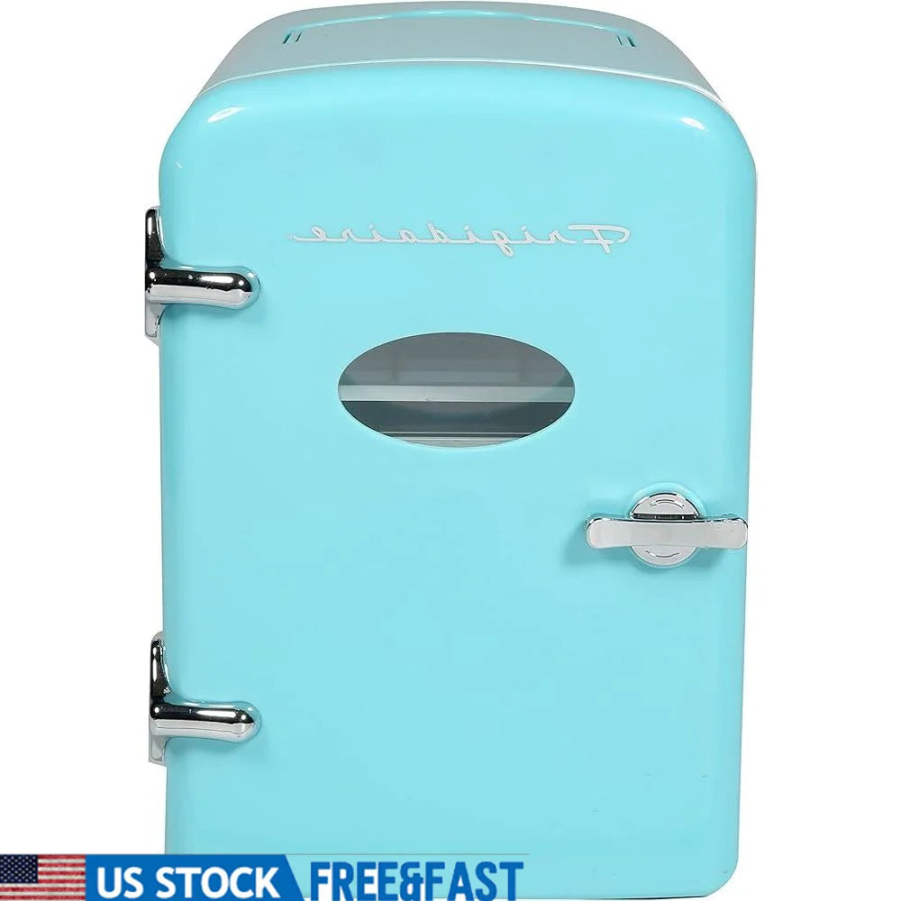 Zimonto - Portable Retro Mini Fridge Cooler 9 Can Capacity Personal Skincare Snacks Drinks with AC DC Power Options Car Office Bedroom