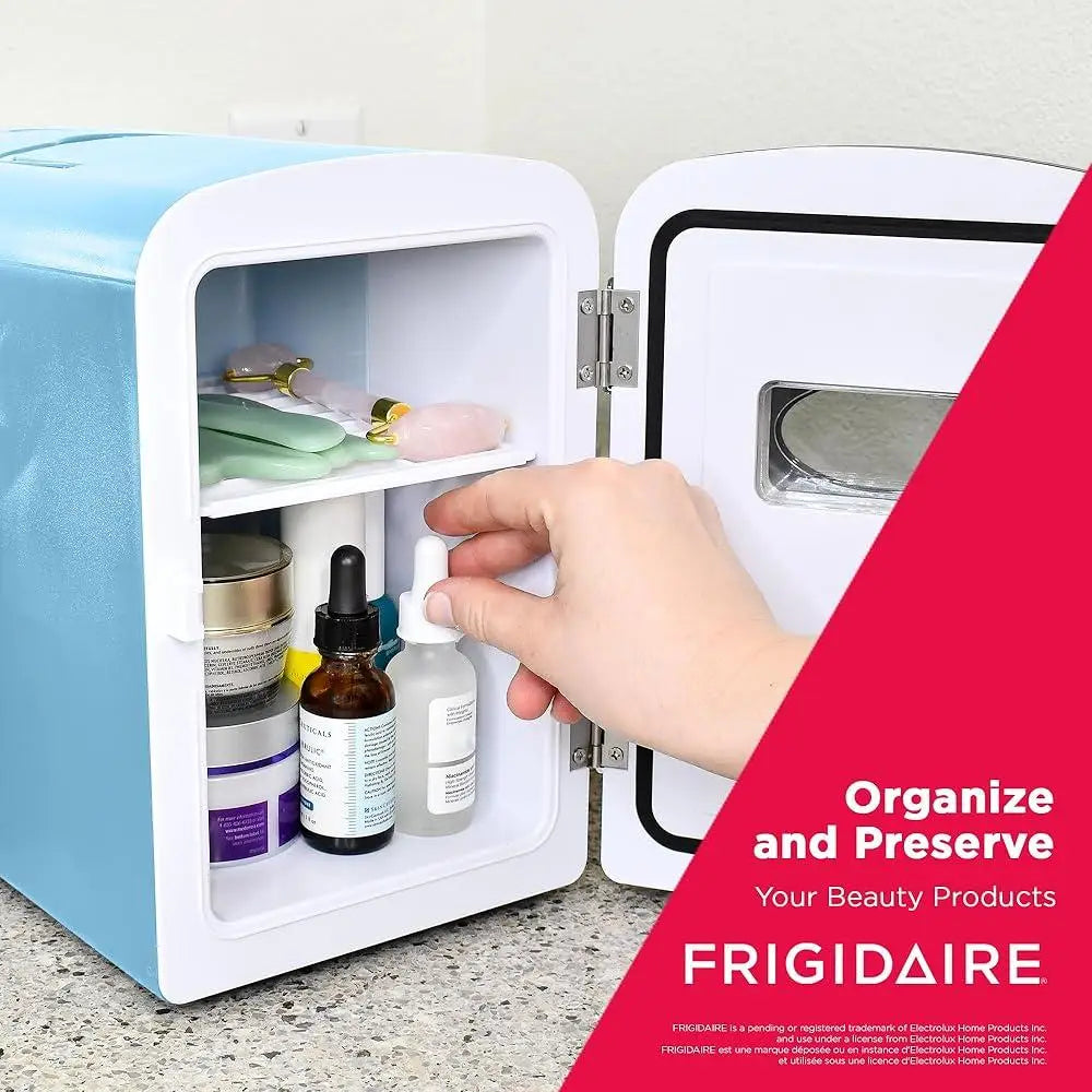 Zimonto - Portable Retro Mini Fridge Cooler 9 Can Capacity Personal Skincare Snacks Drinks with AC DC Power Options Car Office Bedroom