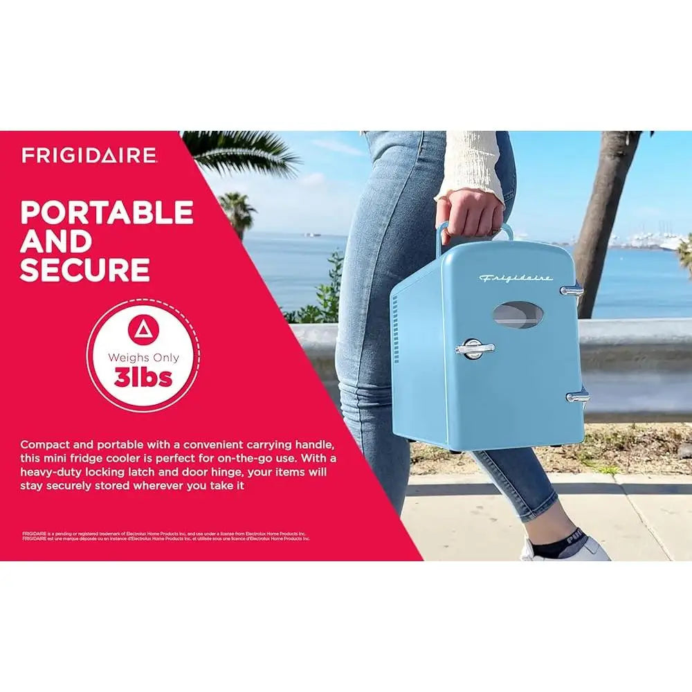 Zimonto - Portable Retro Mini Fridge Cooler 9 Can Capacity Personal Skincare Snacks Drinks with AC DC Power Options Car Office Bedroom