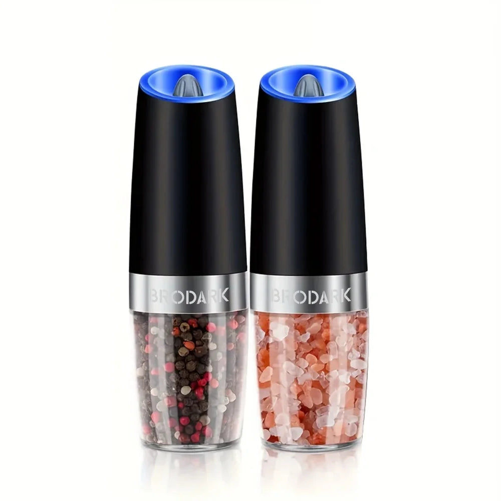 Zimonto - 1/2pcs Gravity Electric Salt And Pepper Grinder Set, Battery Powered LED Light One HandAutomatic Operation United States black-2pc