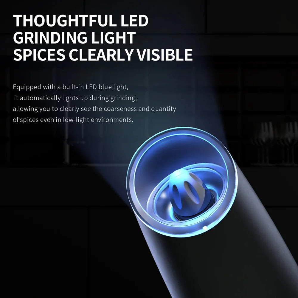 Zimonto - 1/2pcs Gravity Electric Salt And Pepper Grinder Set, Battery Powered LED Light One HandAutomatic Operation
