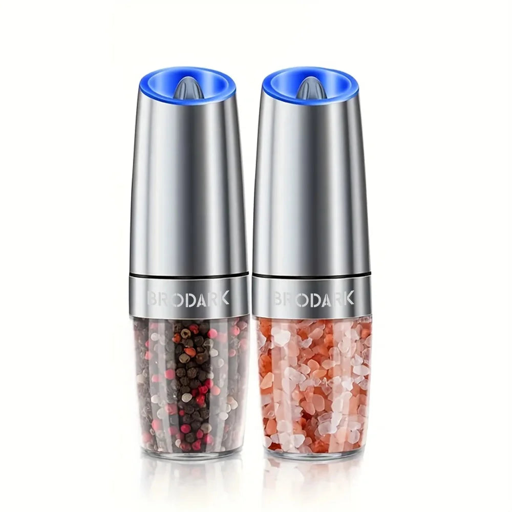 Zimonto - 1/2pcs Gravity Electric Salt And Pepper Grinder Set, Battery Powered LED Light One HandAutomatic Operation United States silvery-2pc