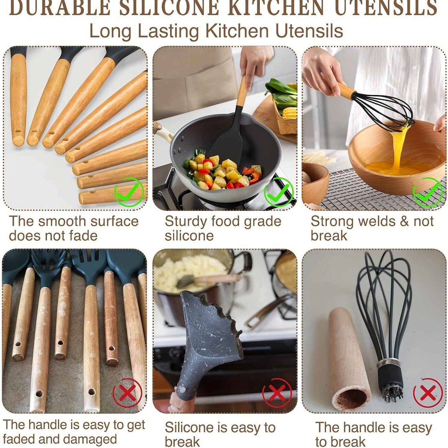 Brodark 44-Piece Non-Stick Silicone Kitchenware Set with Ergonomic Grip and Dishwasher Safe Design