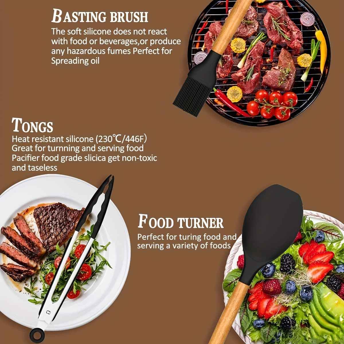 Brodark 44-Piece Non-Stick Silicone Kitchenware Set with Ergonomic Grips and Vibrant Colors