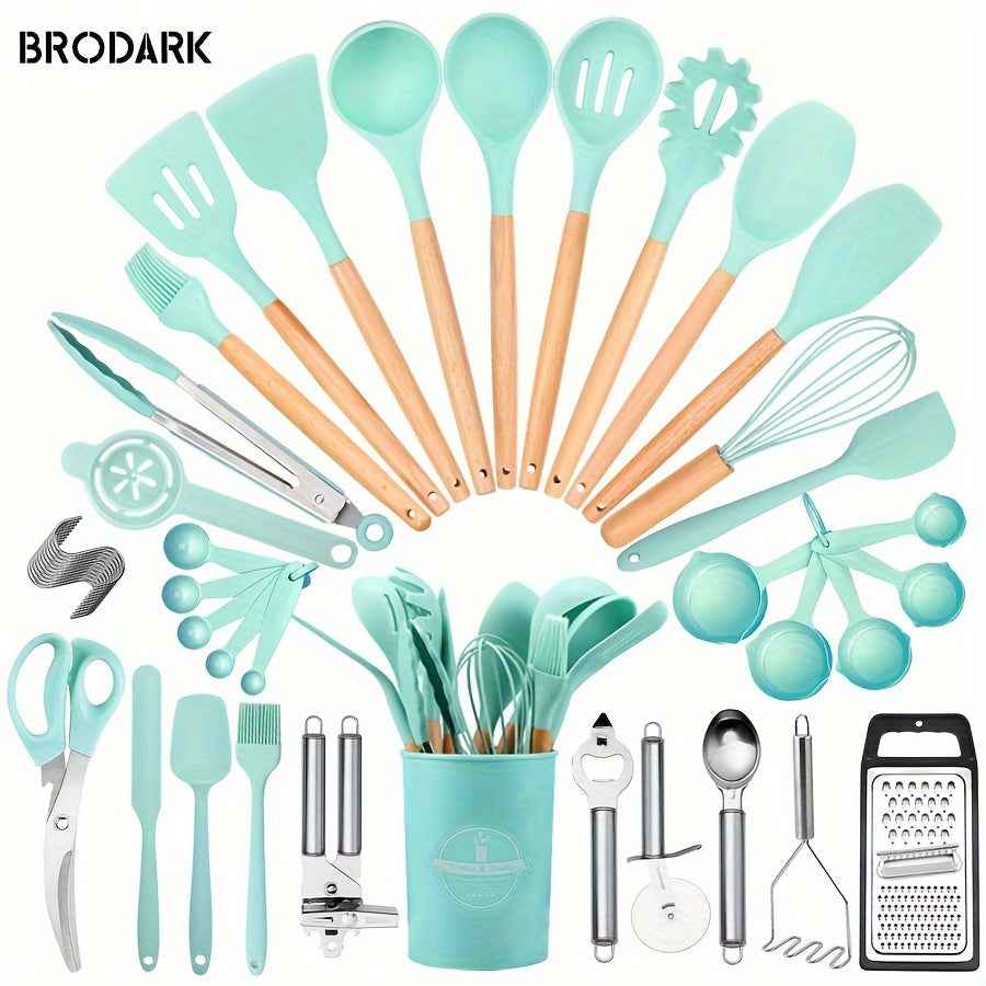 Brodark 44-Piece Non-Stick Silicone Kitchenware Set with Ergonomic Grips and Vibrant Colors