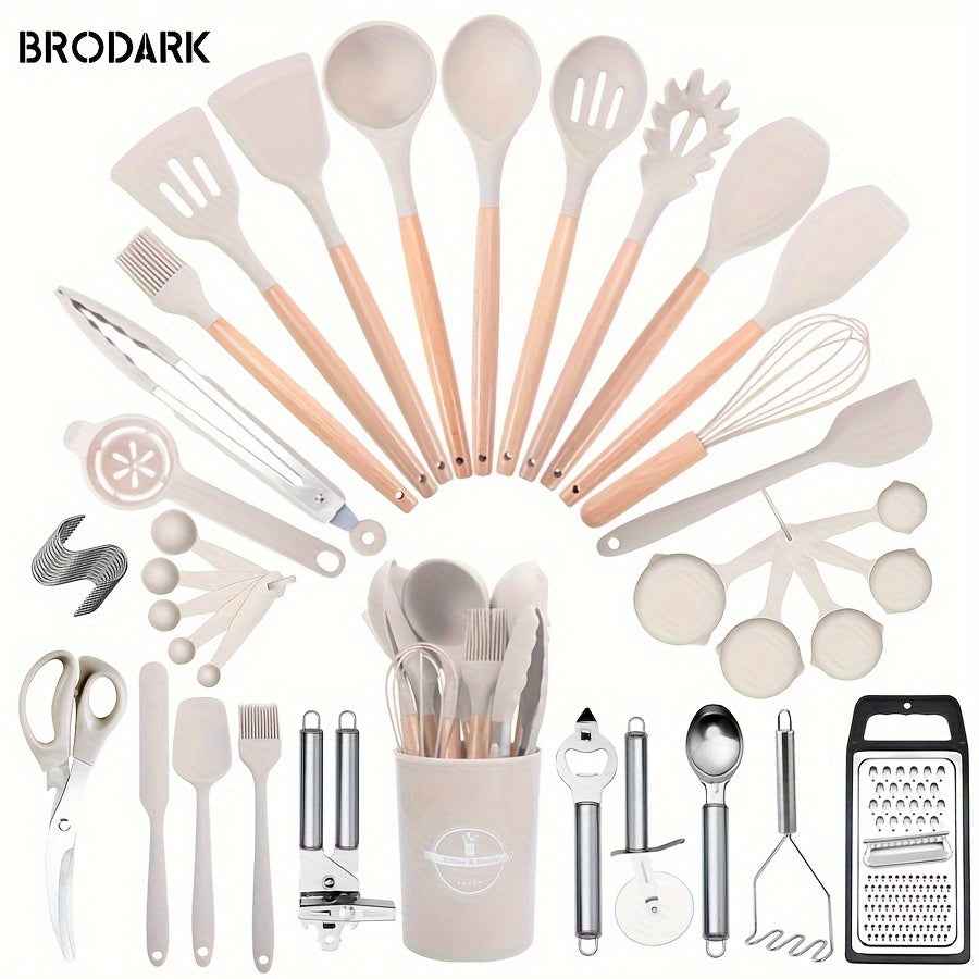 Brodark 44-Piece Non-Stick Silicone Kitchenware Set with Ergonomic Grips and Vibrant Colors