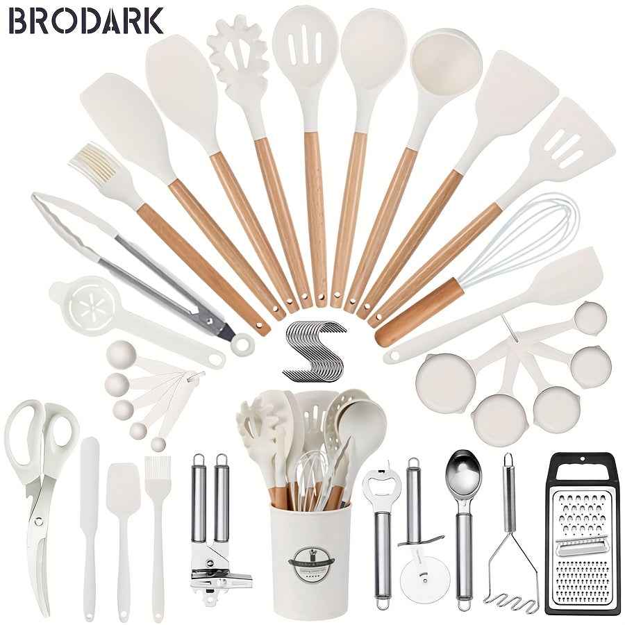 Brodark 44-Piece Non-Stick Silicone Kitchenware Set with Ergonomic Grips and Vibrant Colors