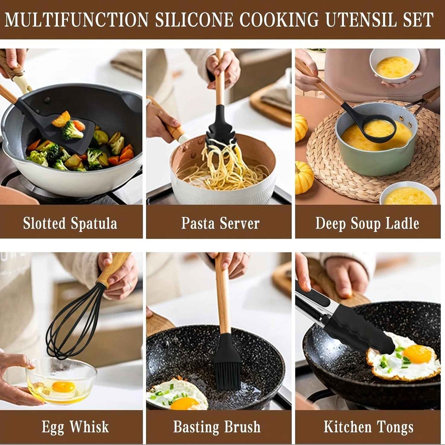 Brodark 44-Piece Non-Stick Silicone Kitchenware Set with Ergonomic Grips and Vibrant Colors