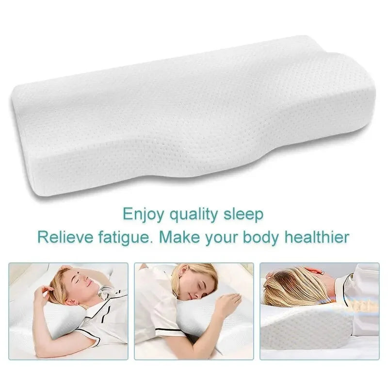 Zimonto - 1 pc Memory Foam Bed Orthopedic Pillow Neck Protection Slow Rebound Memory Pillow Butterfly Shaped Health Cervical Neck