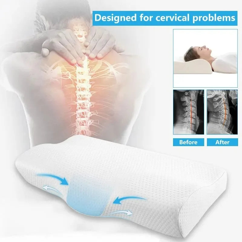 Zimonto - 1 pc Memory Foam Bed Orthopedic Pillow Neck Protection Slow Rebound Memory Pillow Butterfly Shaped Health Cervical Neck