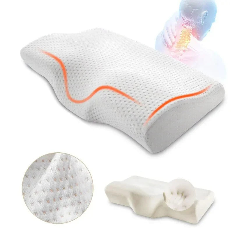 Zimonto - 1 pc Memory Foam Bed Orthopedic Pillow Neck Protection Slow Rebound Memory Pillow Butterfly Shaped Health Cervical Neck White