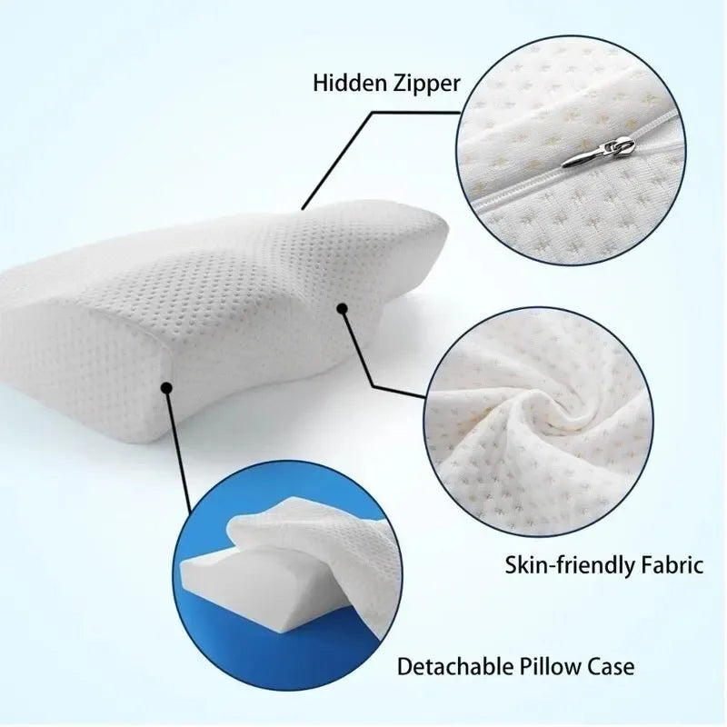 Zimonto - 1 pc Memory Foam Bed Orthopedic Pillow Neck Protection Slow Rebound Memory Pillow Butterfly Shaped Health Cervical Neck