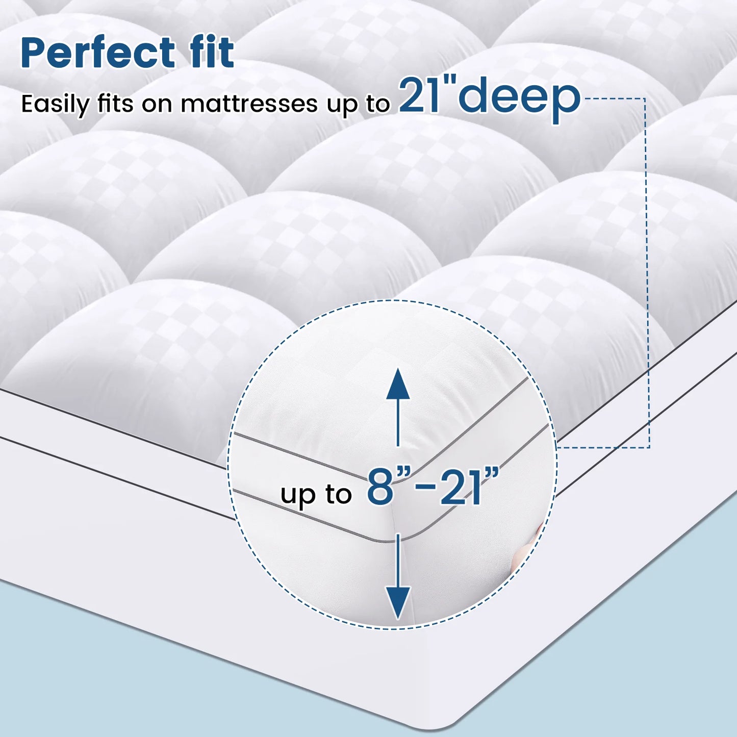 Zimonto - Extra Thick Mattress Pad Cover with 8-21 Inch Deep Pocket, Overfilled with Polyester for Back Relax, Breathable Quilted Fitted