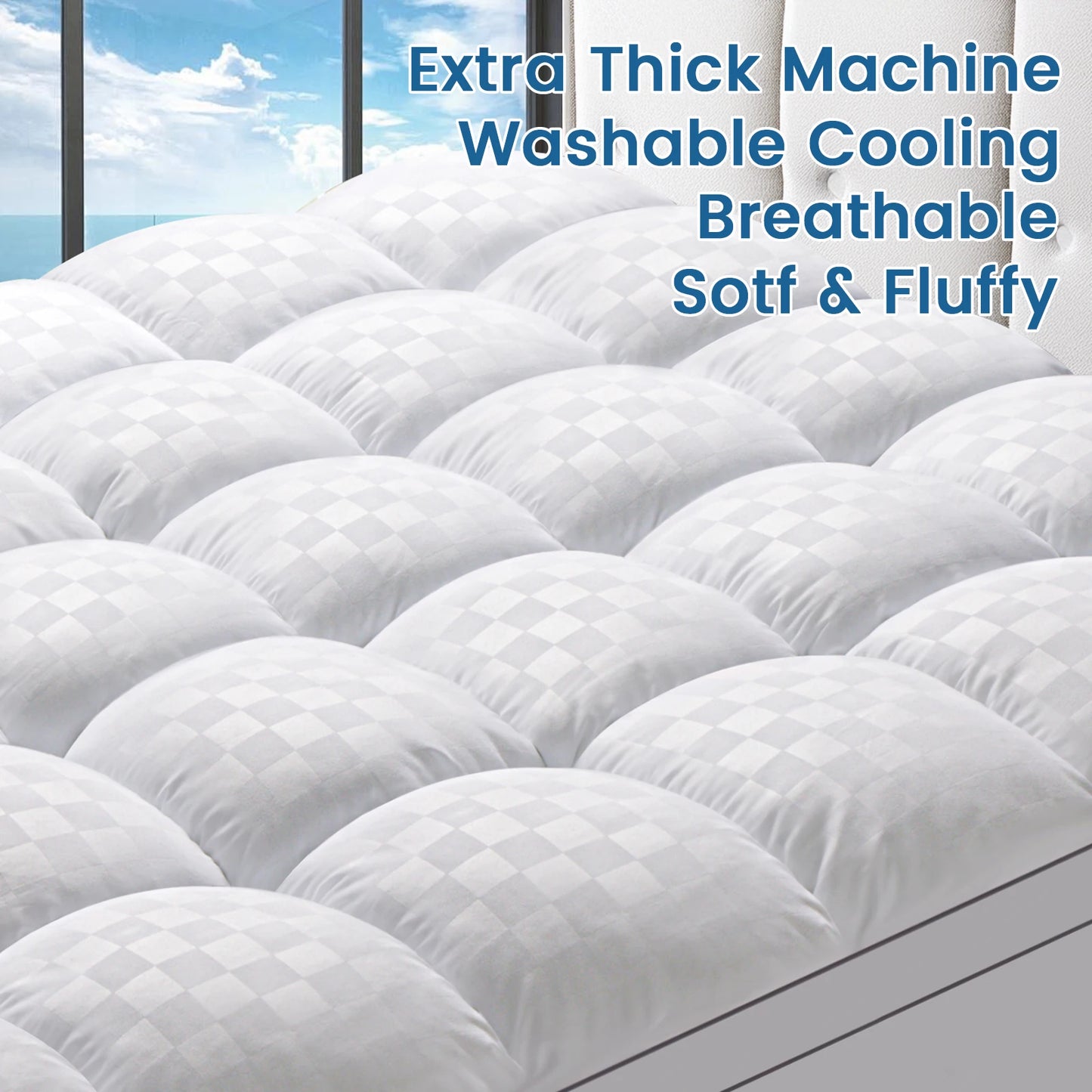 Zimonto - Extra Thick Mattress Pad Cover with 8-21 Inch Deep Pocket, Overfilled with Polyester for Back Relax, Breathable Quilted Fitted
