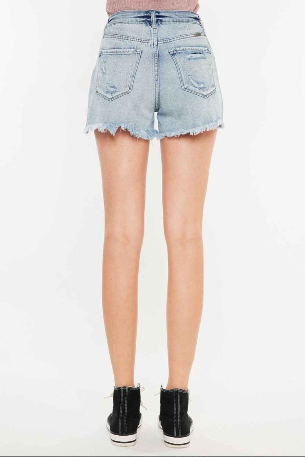 Kancan Distressed High Waist Denim Shorts with Pockets