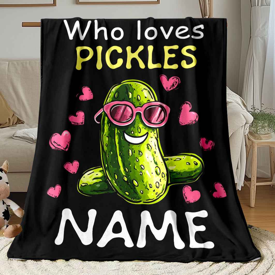 Custom Name Cactus Pickle Blanket Cozy Personalized Gift