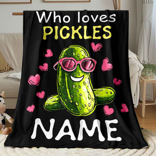 Custom Name Cactus Pickle Blanket Cozy Personalized Gift