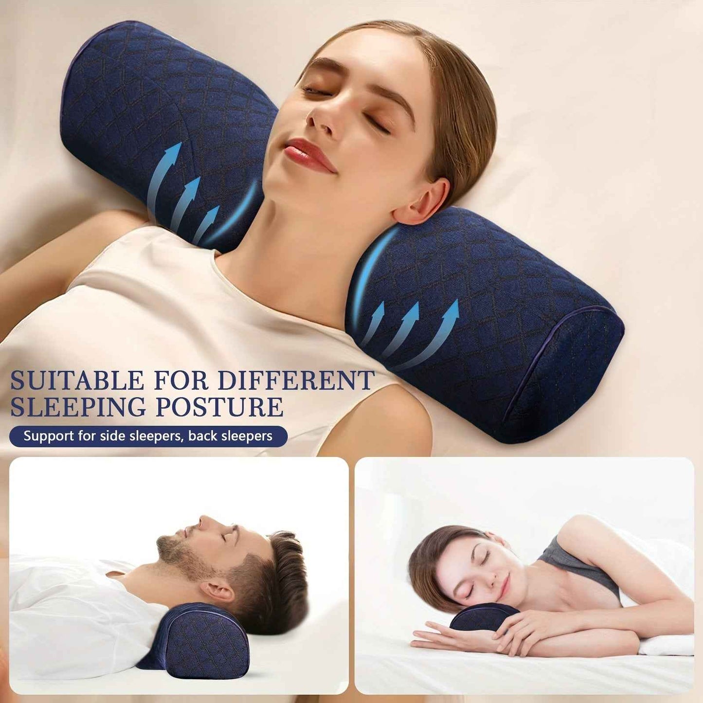 Neck Support Pillow Medium Soft Blue Washable Sleep Relief