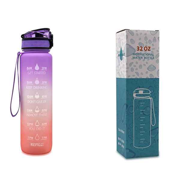 1L Motivational Tritan Water Bottle With Time Markers & Leakproof Design For Fitness & Sports
