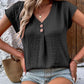 Decorative Button V-Neck Short Sleeve Blouse