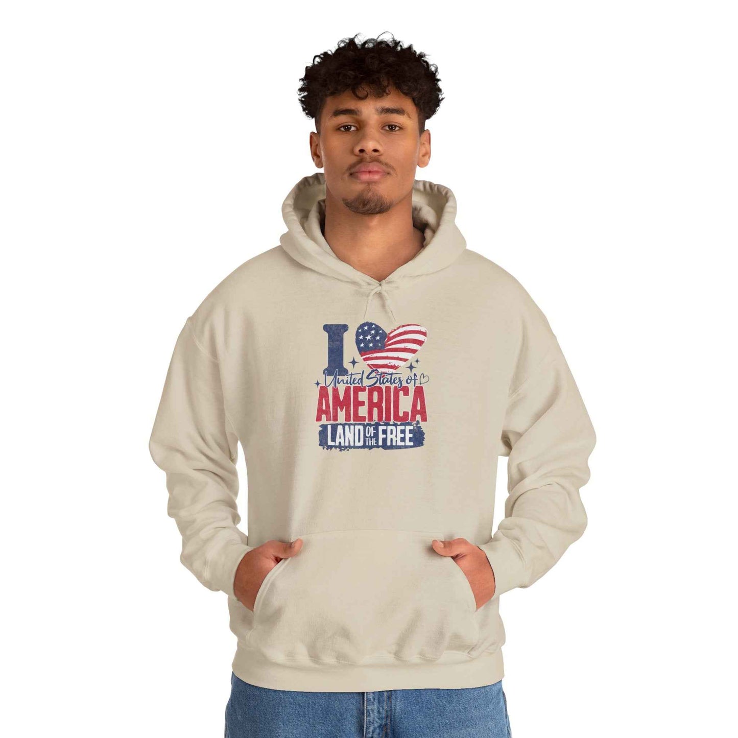 America Land of the Free Hoodie — I Love America Patriotic Flag Sweatshirt
