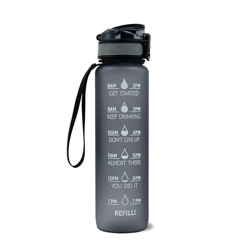 1L Motivational Tritan Water Bottle With Time Markers & Leakproof Design For Fitness & Sports