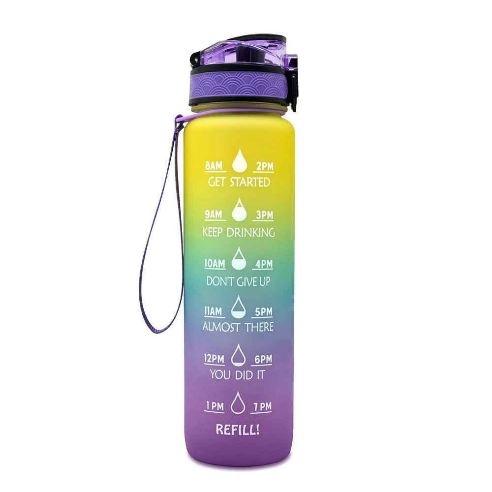 1L Motivational Tritan Water Bottle With Time Markers & Leakproof Design For Fitness & Sports