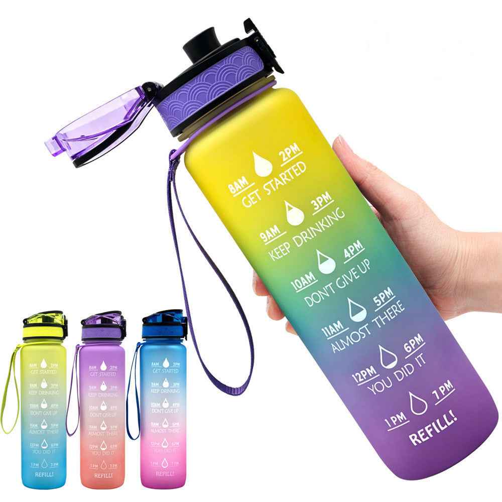 1L Motivational Tritan Water Bottle With Time Markers & Leakproof Design For Fitness & Sports