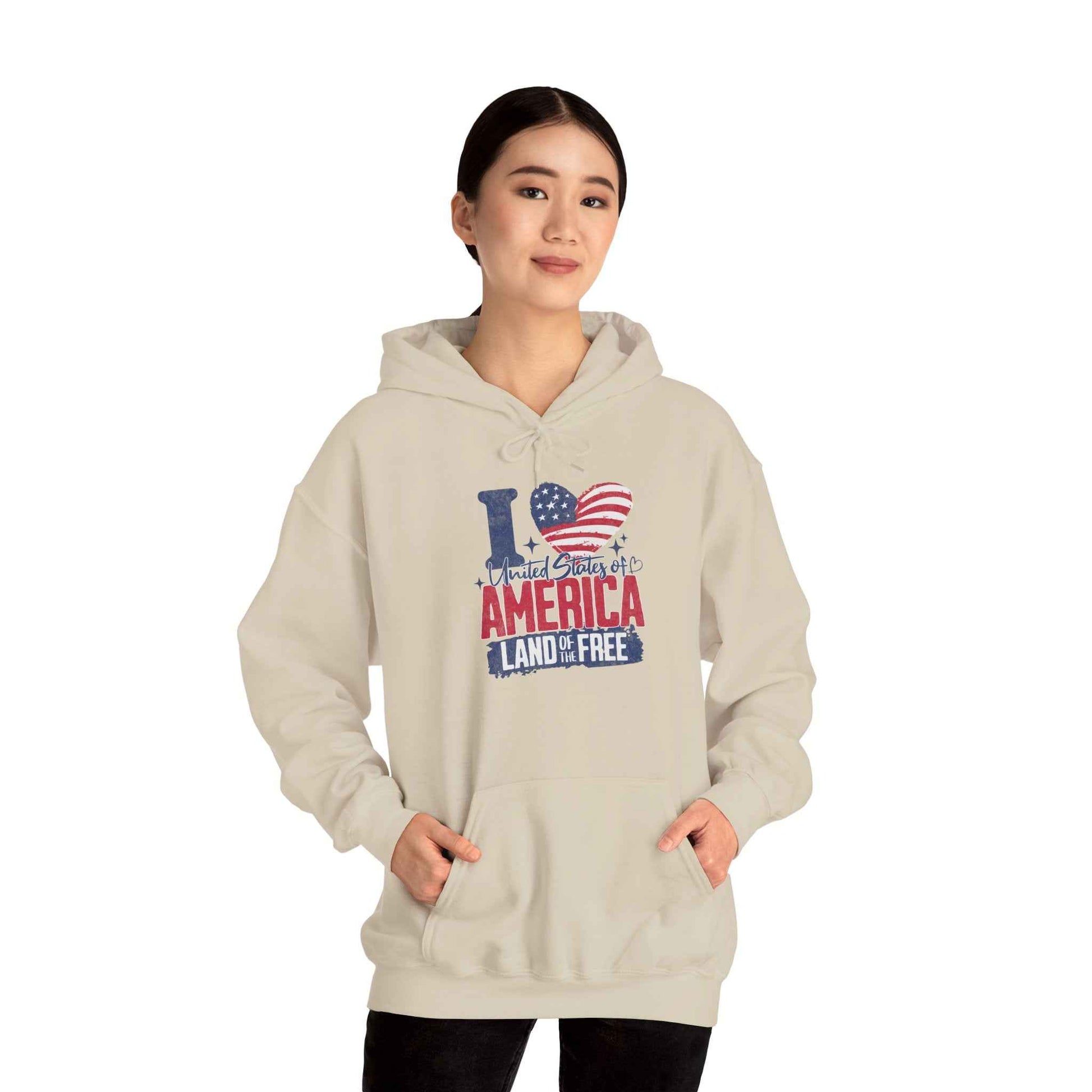 America Land of the Free Hoodie — I Love America Patriotic Flag Sweatshirt