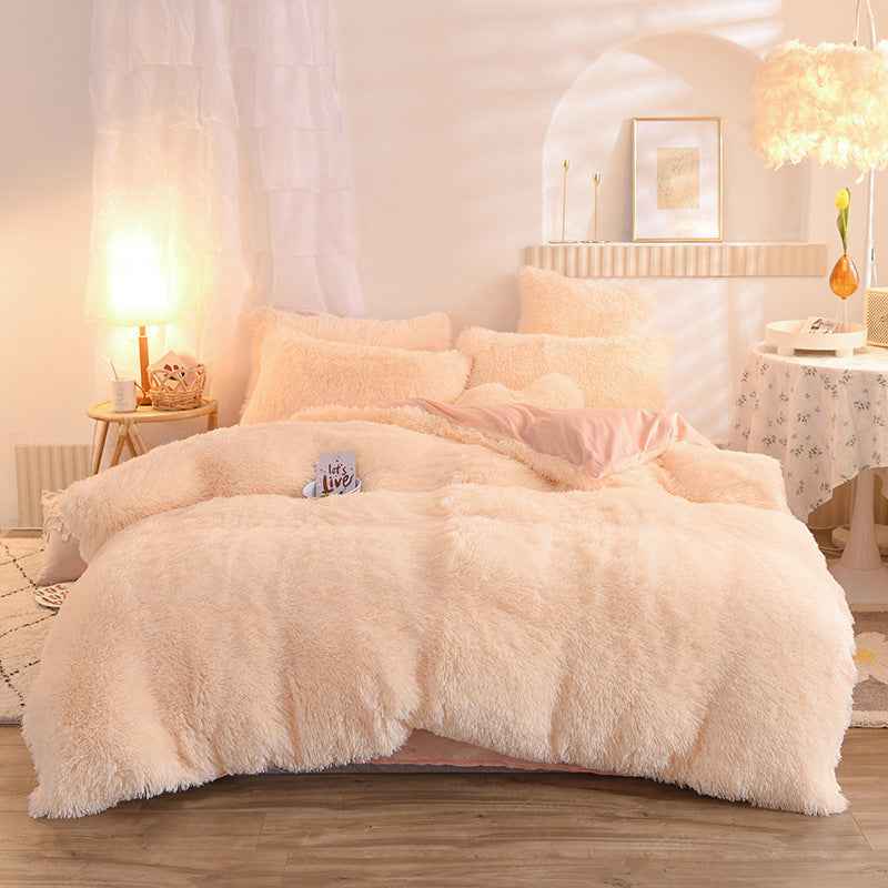 Luxury Fleece Duvet Cover Set in Soft Pink Color
