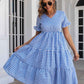 Plaid V-Neck Short Sleeve Midi Dress