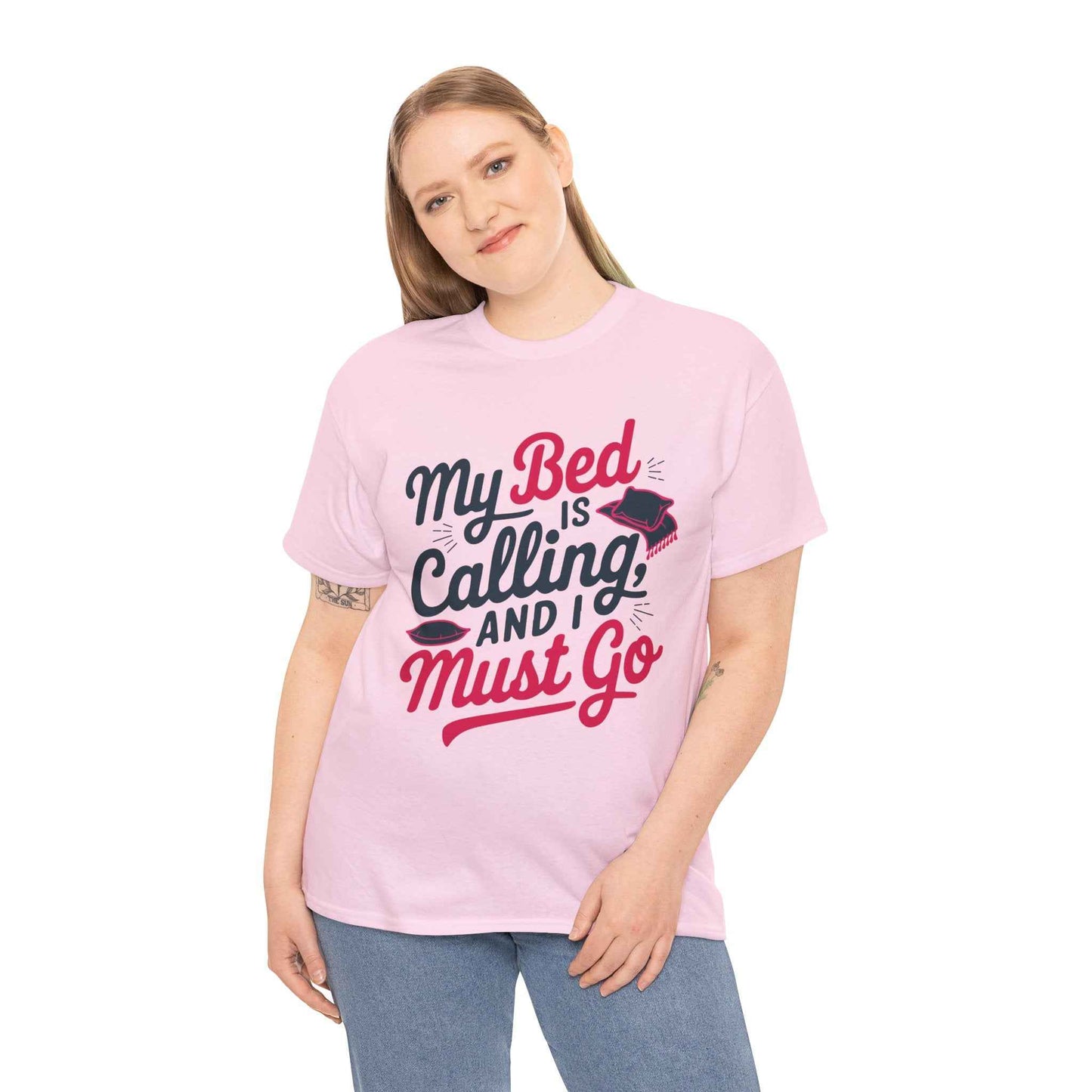 Funny Unisex Heavy Cotton Tee - 'My Bed is Calling and I Must Go'
