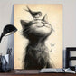 Zimonto - 1pc 40*60cm/ 16*24in Modern Art Canvas Poster with Wooden Framed, Cat and Bird Printed Painting on Black and White Canvas Wall Decoration, Bedroom, Bathroom, Dining Room, Kitchen Decoration Paintin