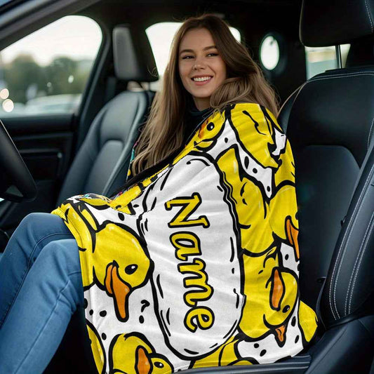 Custom Yellow Duck Flannel Throw Cozy Personalized  Soft