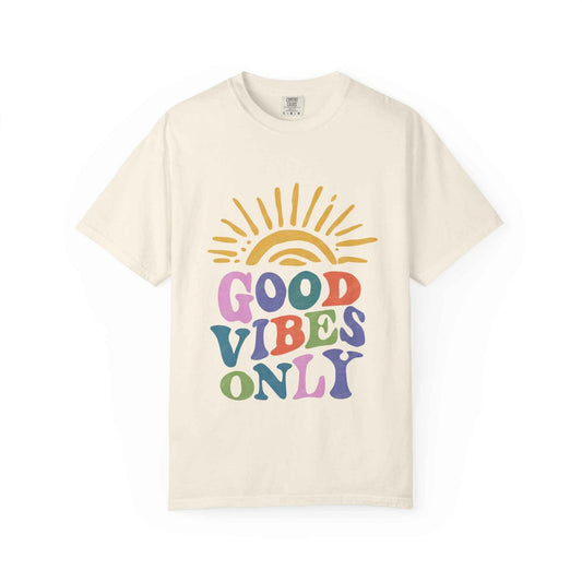 Good Vibes Only T-Shirt - Retro Rainbow Sun Graphic Tee