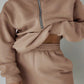 imms1k-9f - Chic Womens Solid Color ZipUp Hoodie Set