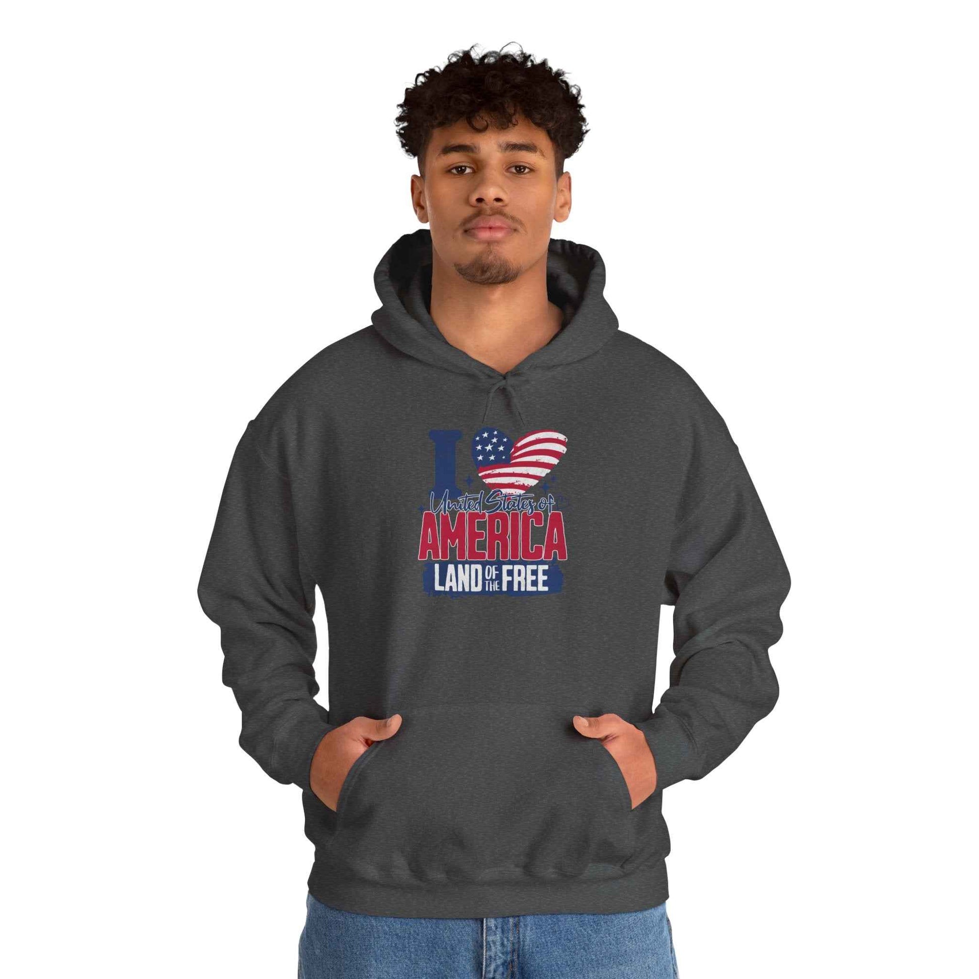America Land of the Free Hoodie — I Love America Patriotic Flag Sweatshirt