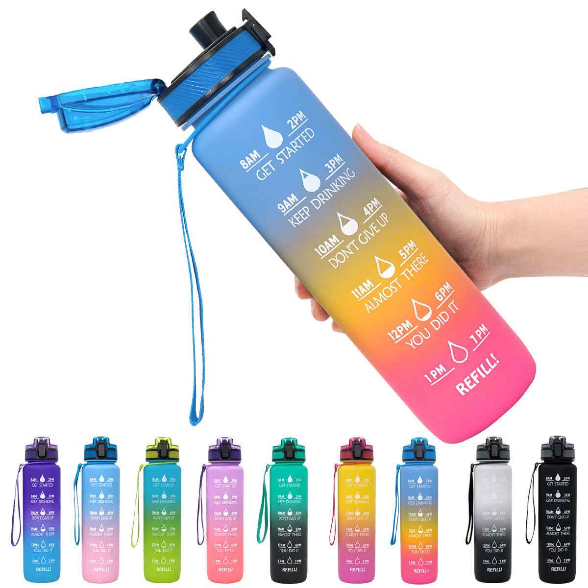 1L Motivational Tritan Water Bottle With Time Markers & Leakproof Design For Fitness & Sports
