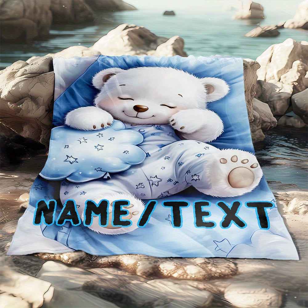 Personalized White Bear Soft Flannel Blanket Custom Warmth