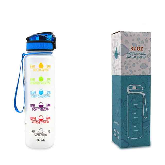 1L Motivational Tritan Water Bottle With Time Markers & Leakproof Design For Fitness & Sports