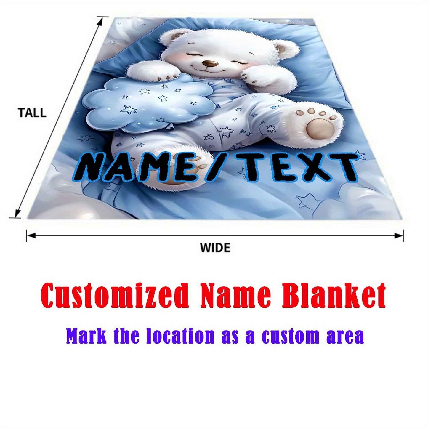 Personalized White Bear Soft Flannel Blanket Custom Warmth