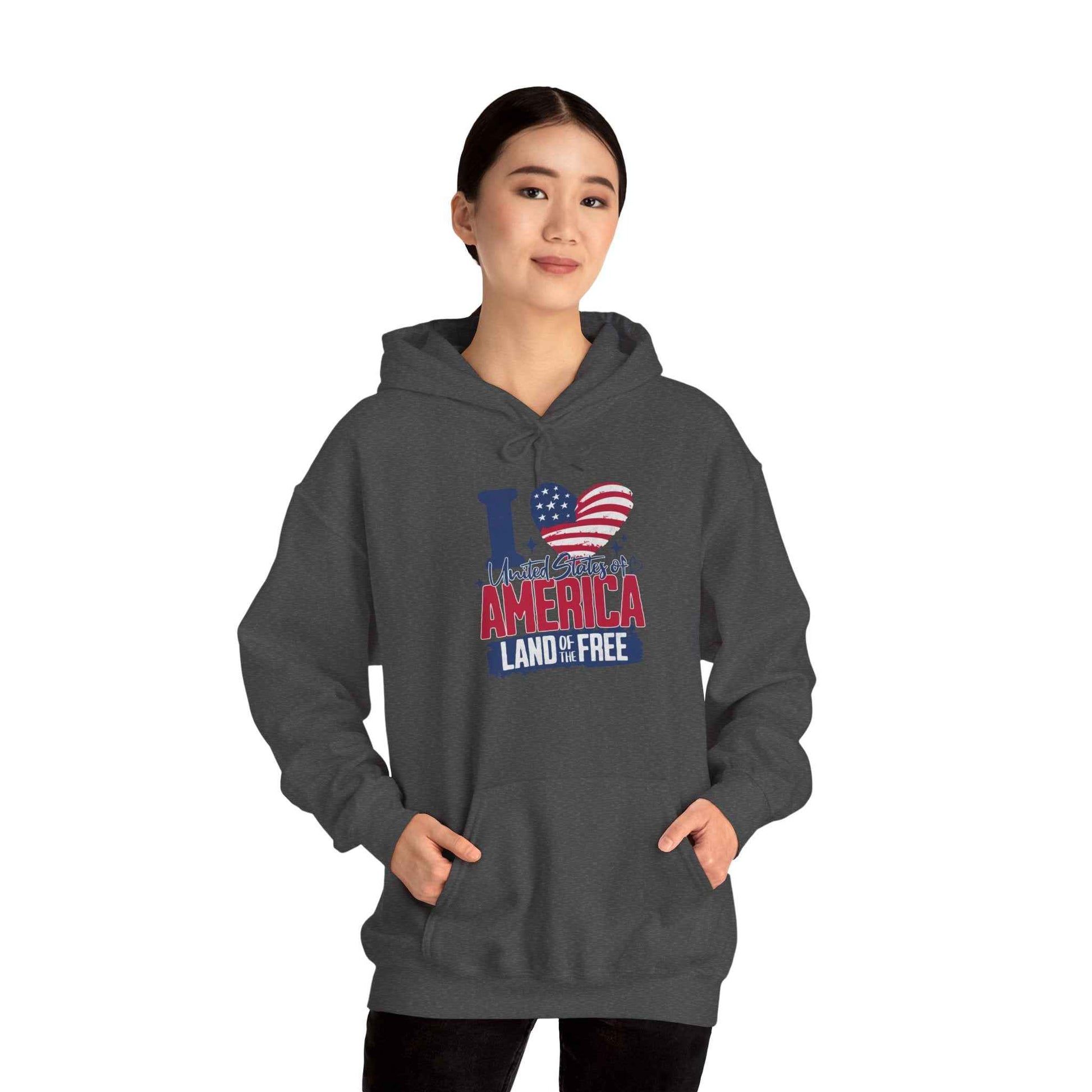 America Land of the Free Hoodie — I Love America Patriotic Flag Sweatshirt