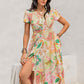 Printed V-Neck Short Sleeve Midi Dress