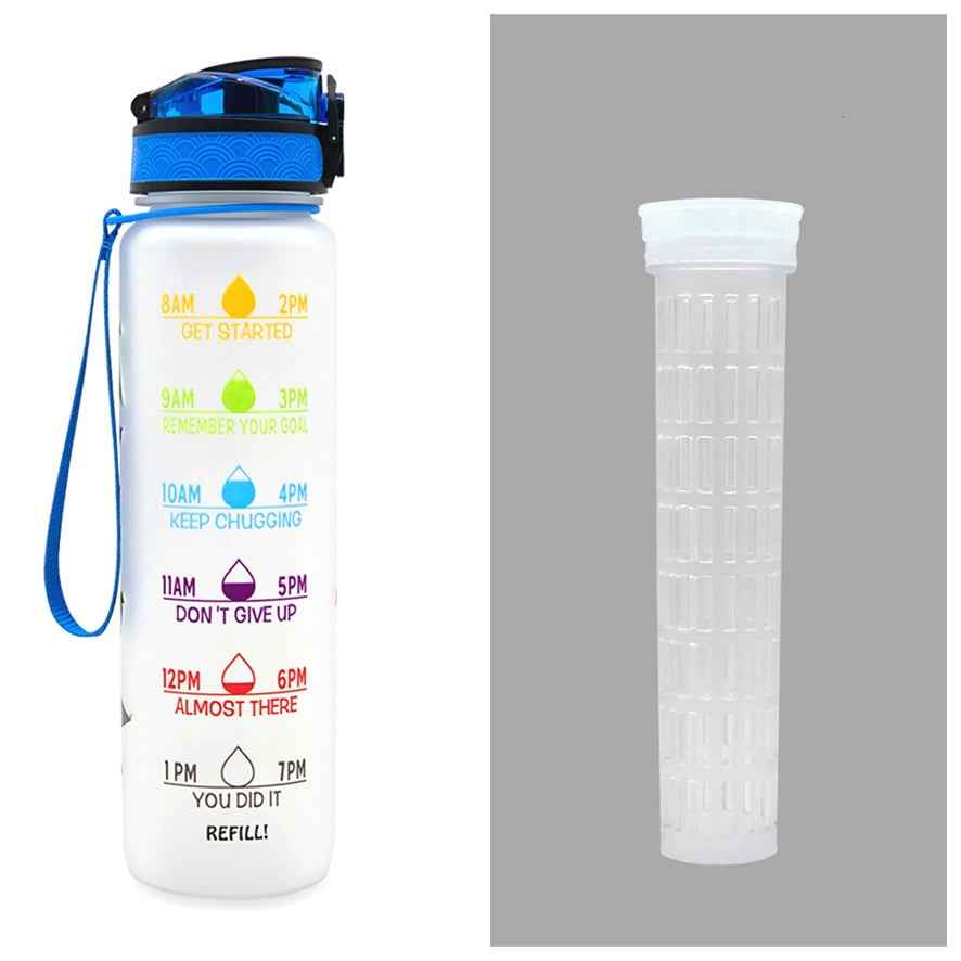 1L Motivational Tritan Water Bottle With Time Markers & Leakproof Design For Fitness & Sports