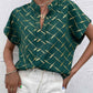 Printed Notched Short Sleeve Blouse
