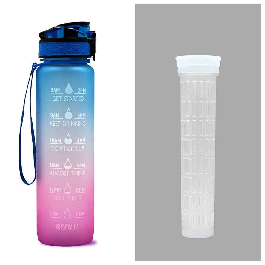 1L Motivational Tritan Water Bottle With Time Markers & Leakproof Design For Fitness & Sports